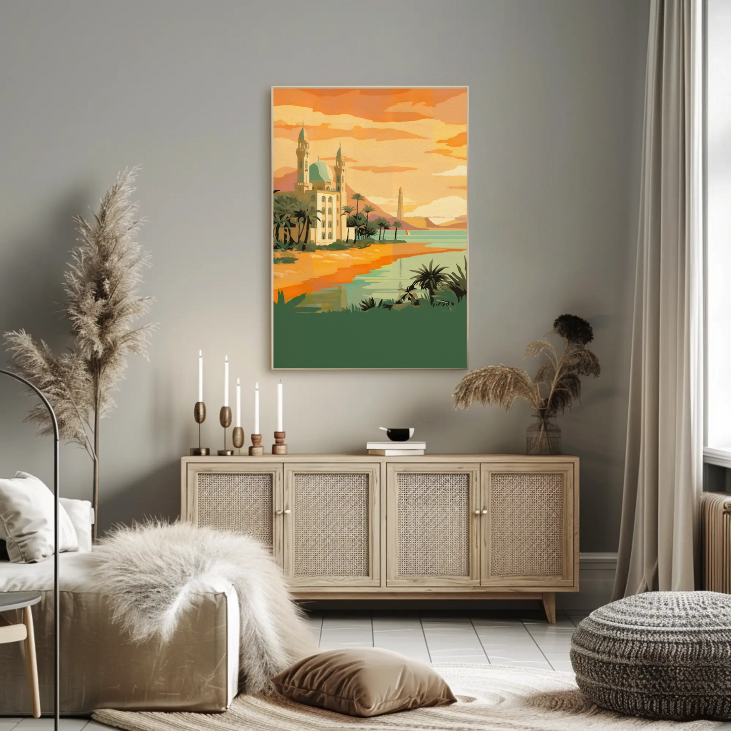 Golden Mosque By The Sunset Vintage Travel Poster