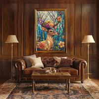 Deer in Vibrant Stained Glass Art Poster