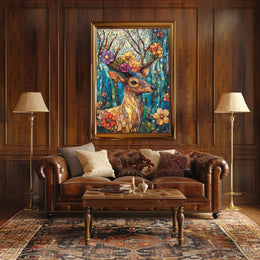 Deer in Vibrant Stained Glass Art Poster