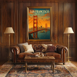 Golden Gate Bridge Vintage Travel Poster Art Print