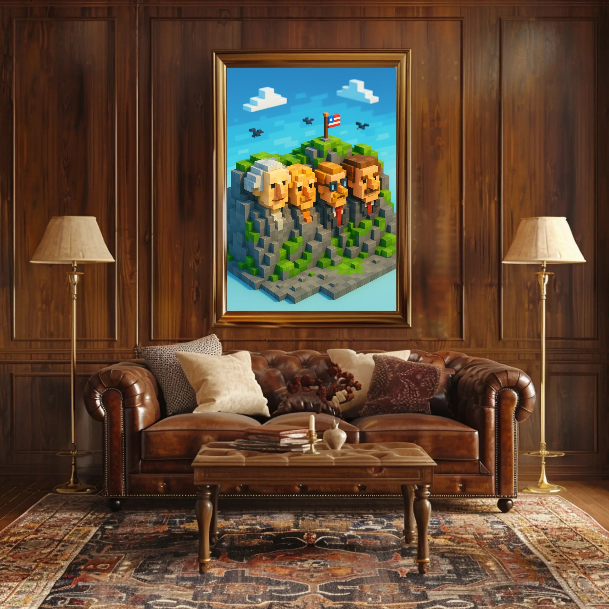 Pixel Presidents on Mount Rushmore Poster PosterGoat