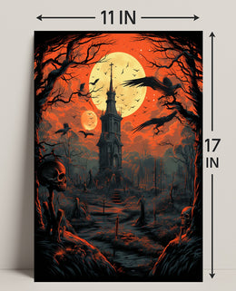 Haunted Tower Under Blood Moon Poster