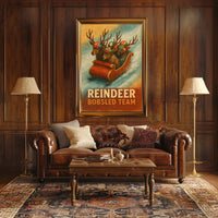 Whimsical Reindeer Bobsled Team Festive Sports Poster