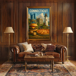 Connecticut Landmarks and Cuisine Poster