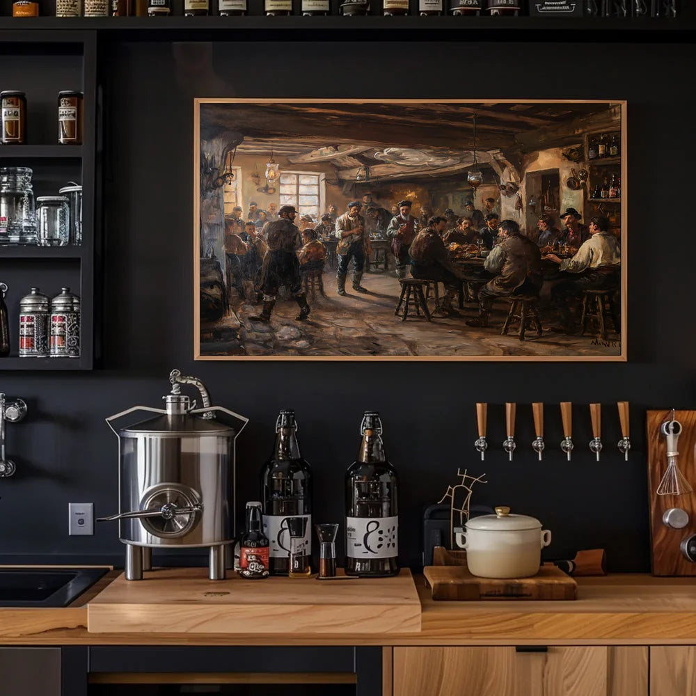 19th-Century European Tavern Scene Art Poster