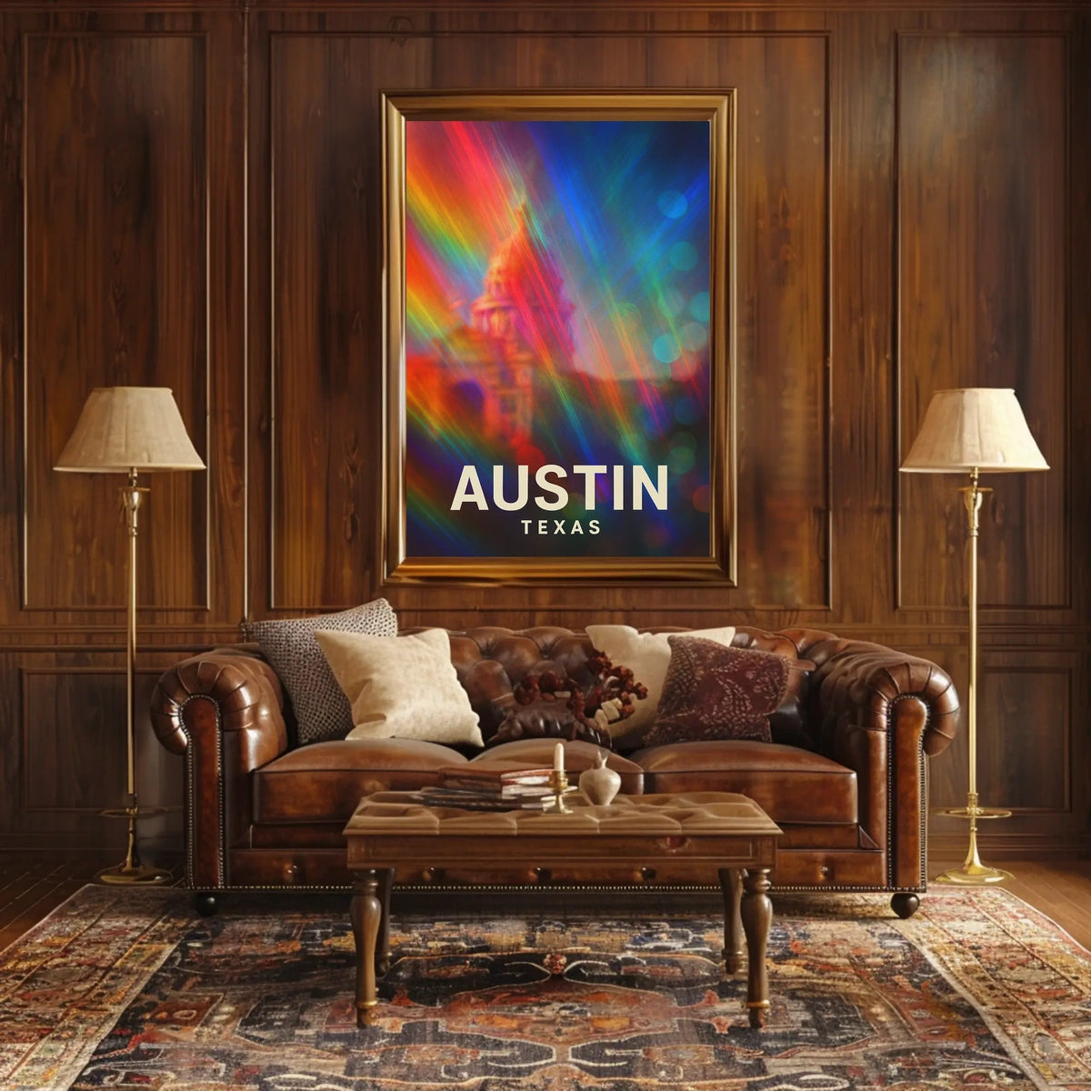 Austin Texas Vibrant Cityscape Digital Painting Pop Art Urban Skyline Travel Inspired Poster