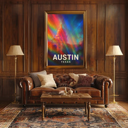 Austin Texas Vibrant Cityscape Digital Painting Pop Art Urban Skyline Travel Inspired Poster