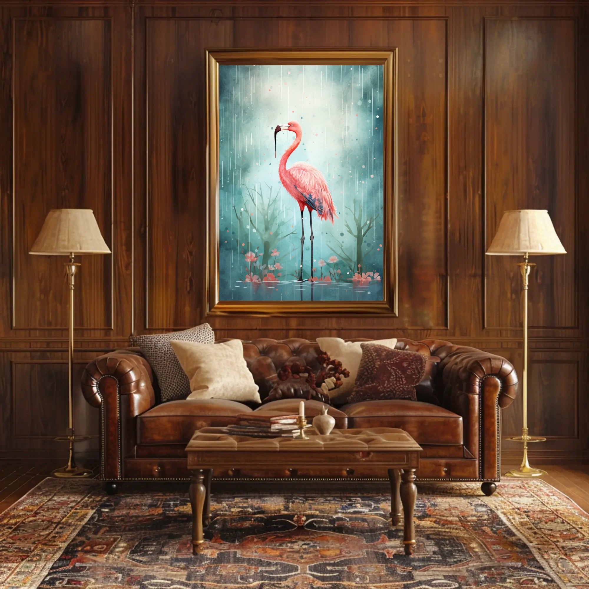 Flamingo In The Rain Poster