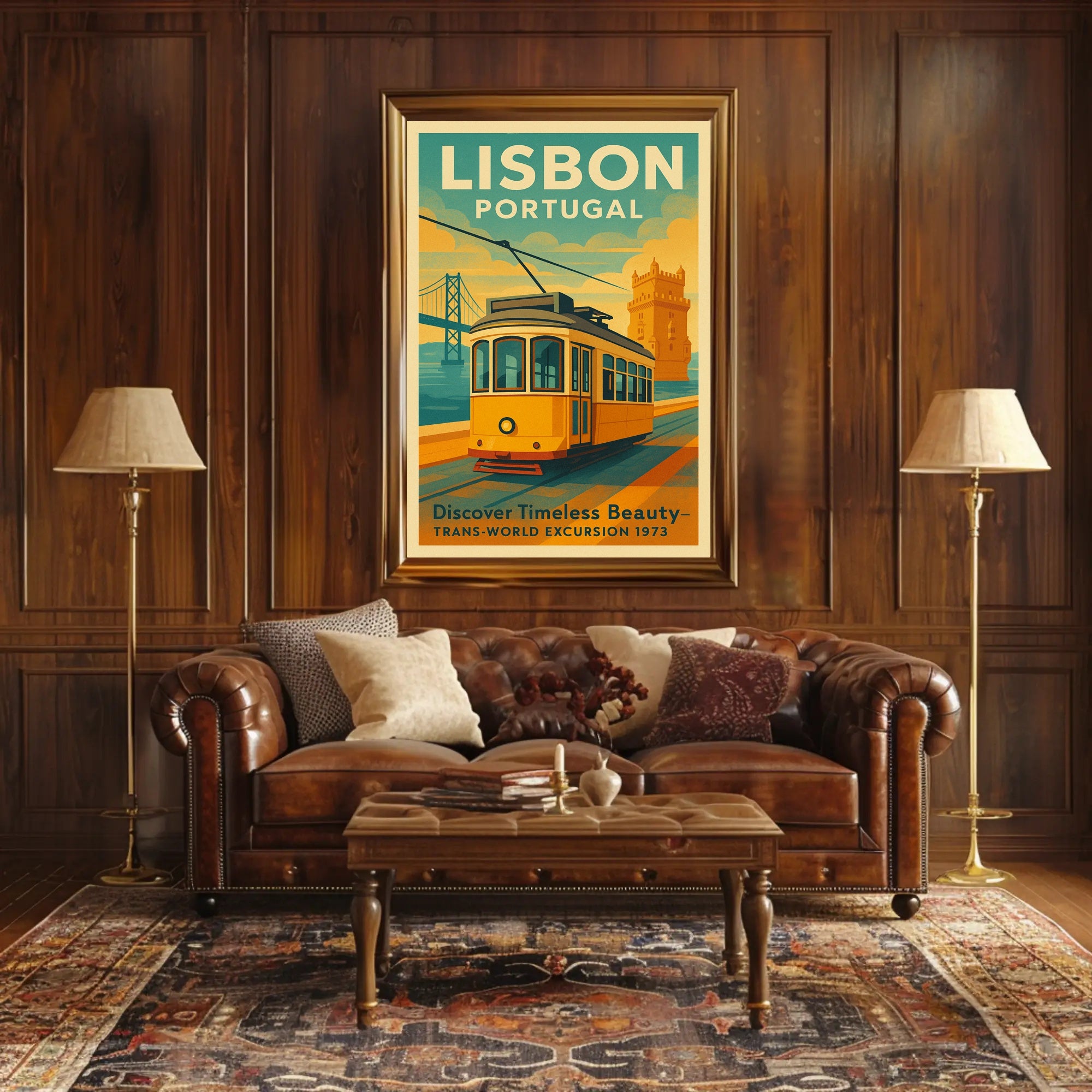 Lisbon Vintage Travel Poster Portugal Tram Print