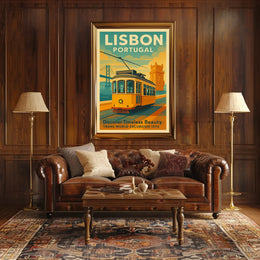 Lisbon Vintage Travel Poster Portugal Tram Print