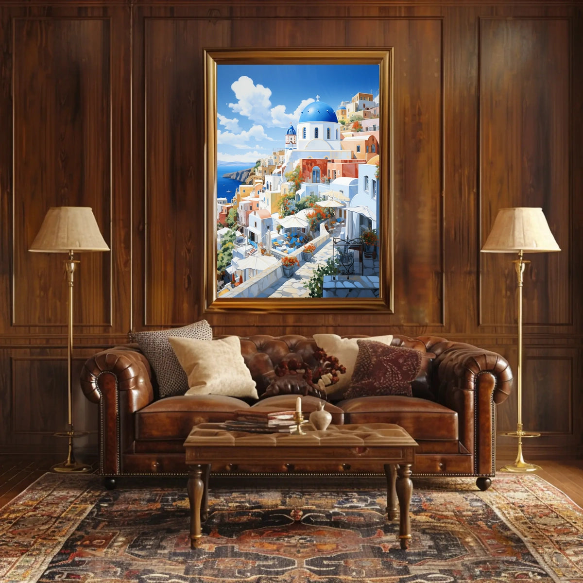 Santorini White and Blue Coastal Scene Travel Poster