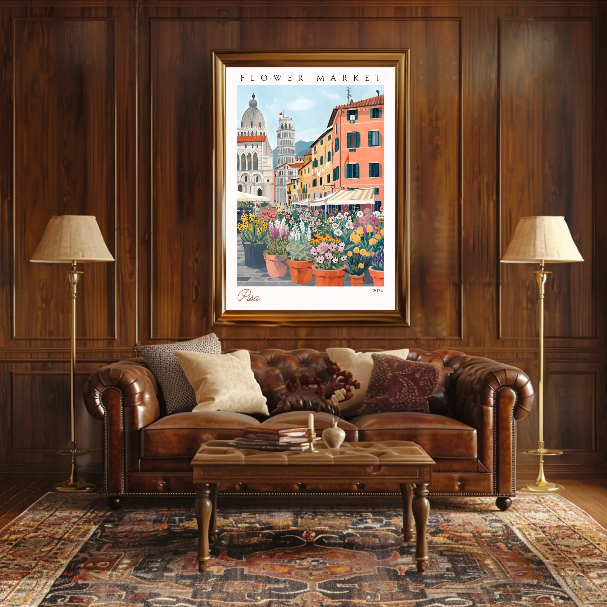 Vibrant Flower Market in Pisa Poster PosterGoat