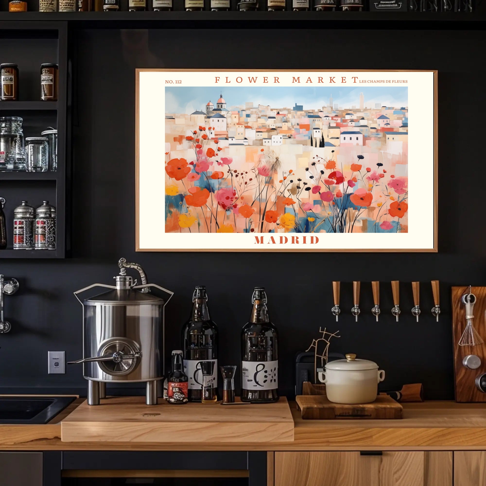 Madrid Flower Market Scene: Urban or Cityscape Poster