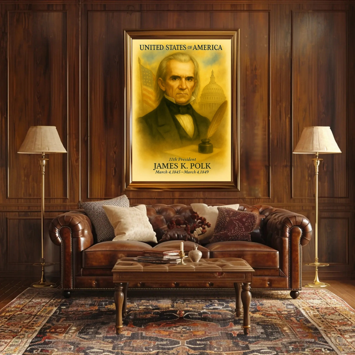 James K. Polk 11th President of the United States Vintage Watercolor Poster