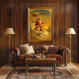 Santa Claus Surfing Vintage Christmas Poster