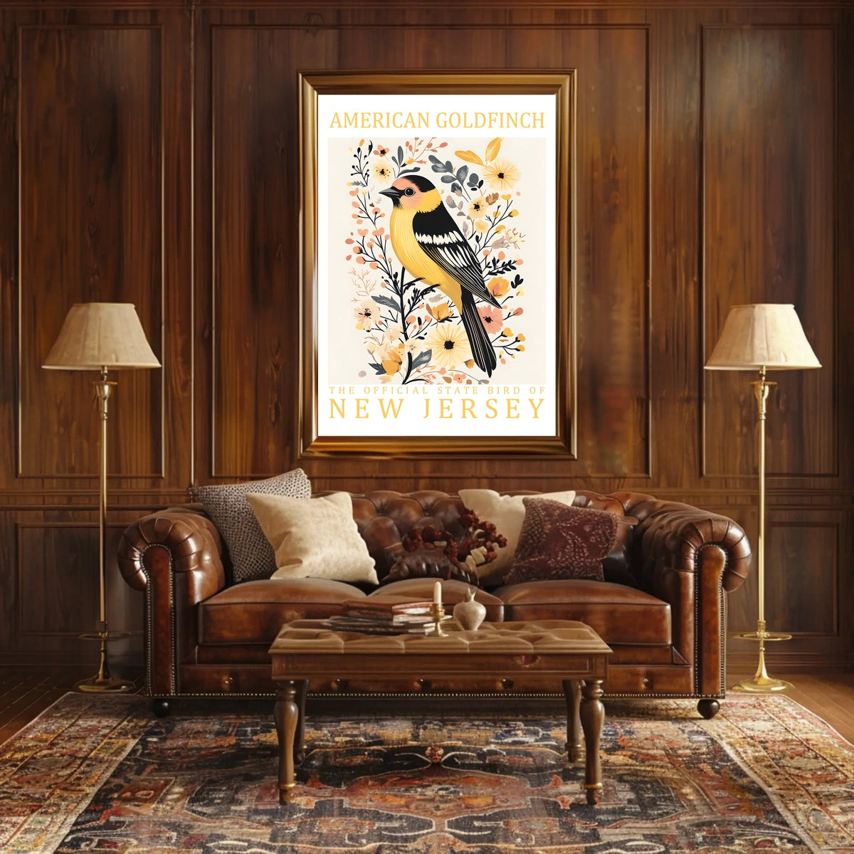 American Goldfinch Modern Botanical Art Poster