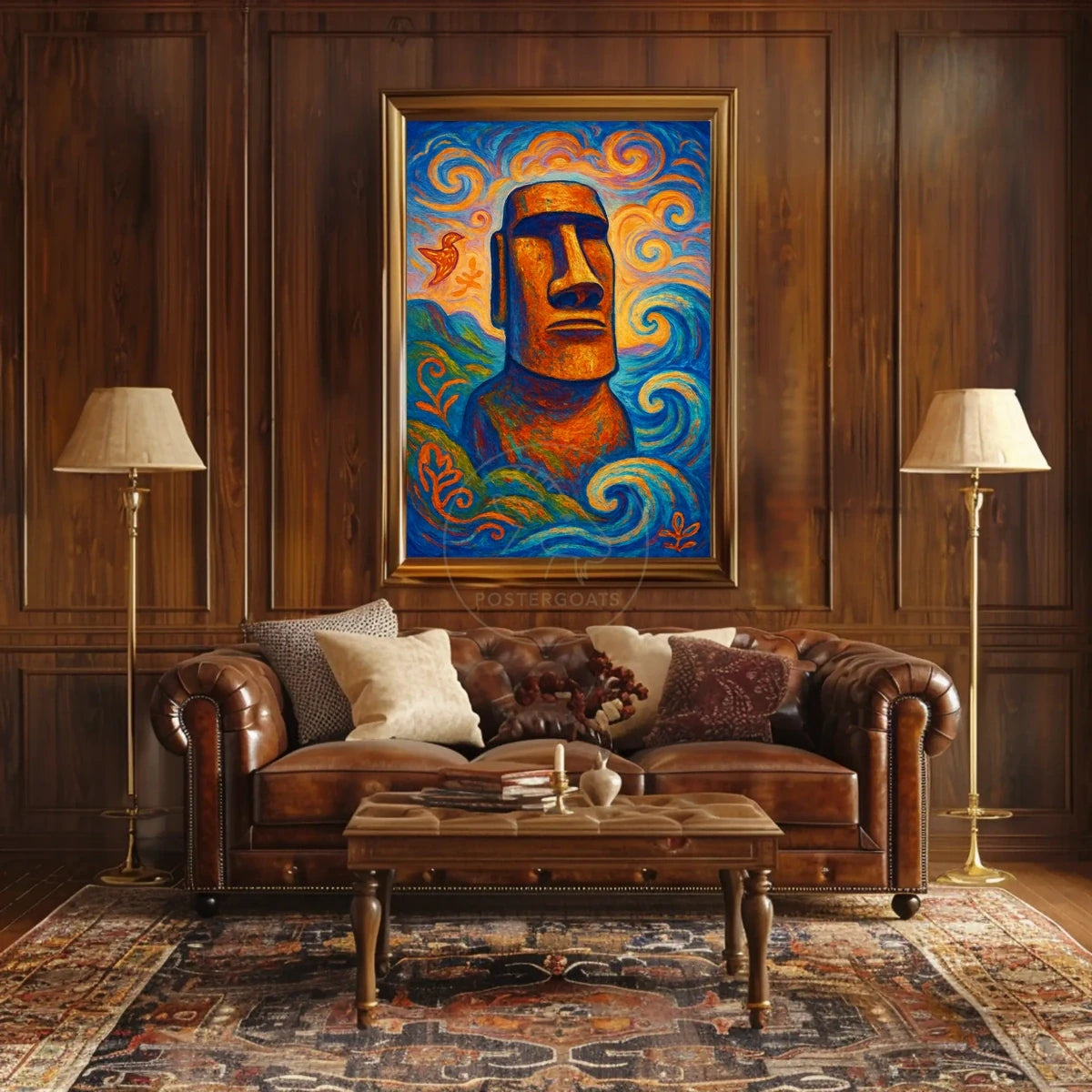 Moai Statue with Mystical Waves Abstract or Artistic Poster