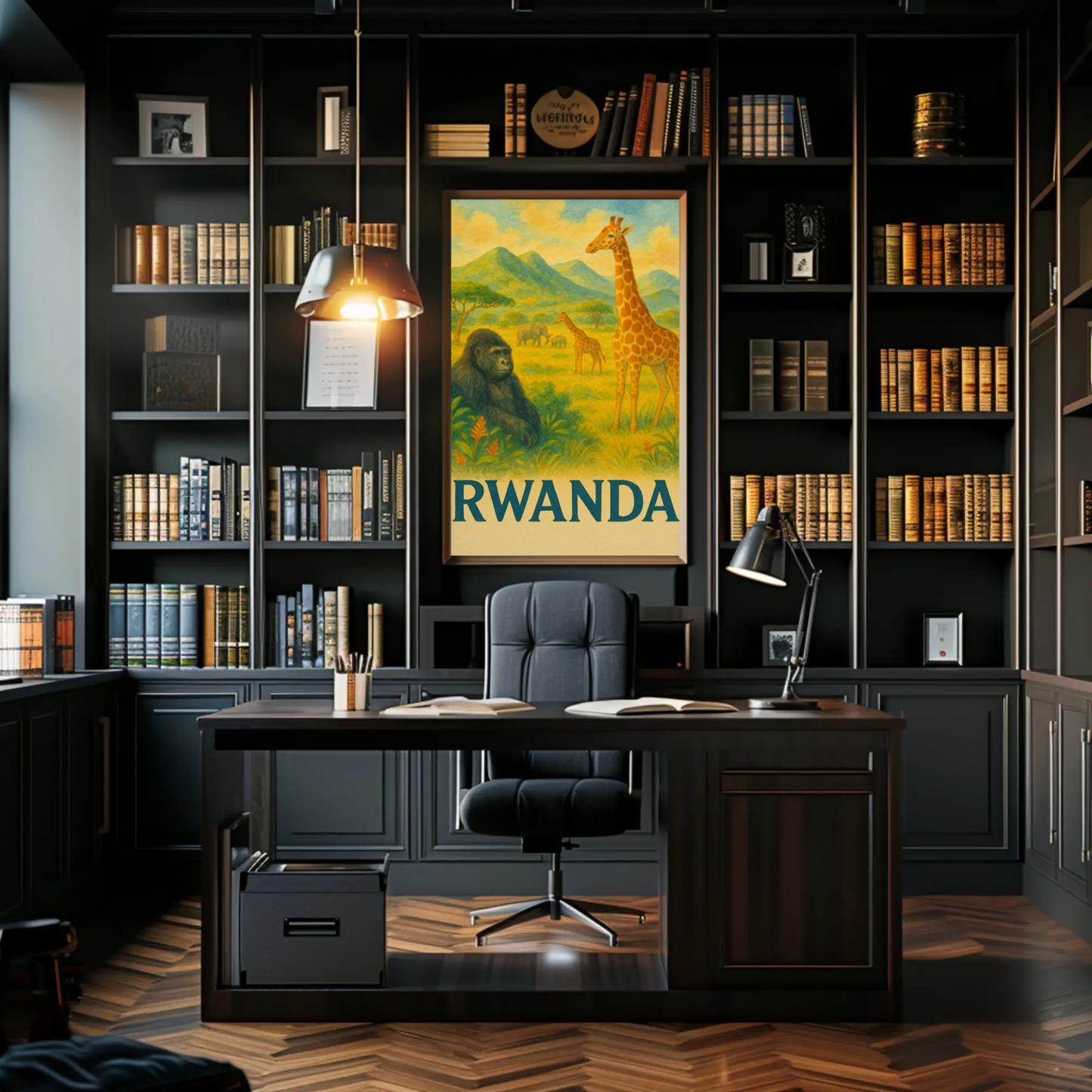 Rwanda Safari Animals Valley Scene Travel Poster