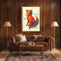 Geometric Fox With Headphones Poster