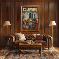 Art Deco Columbus Skyline Nostalgic Vintage Travel Poster