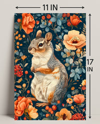 Whimsical Squirrel and Flowers Vibrant Animal Poster