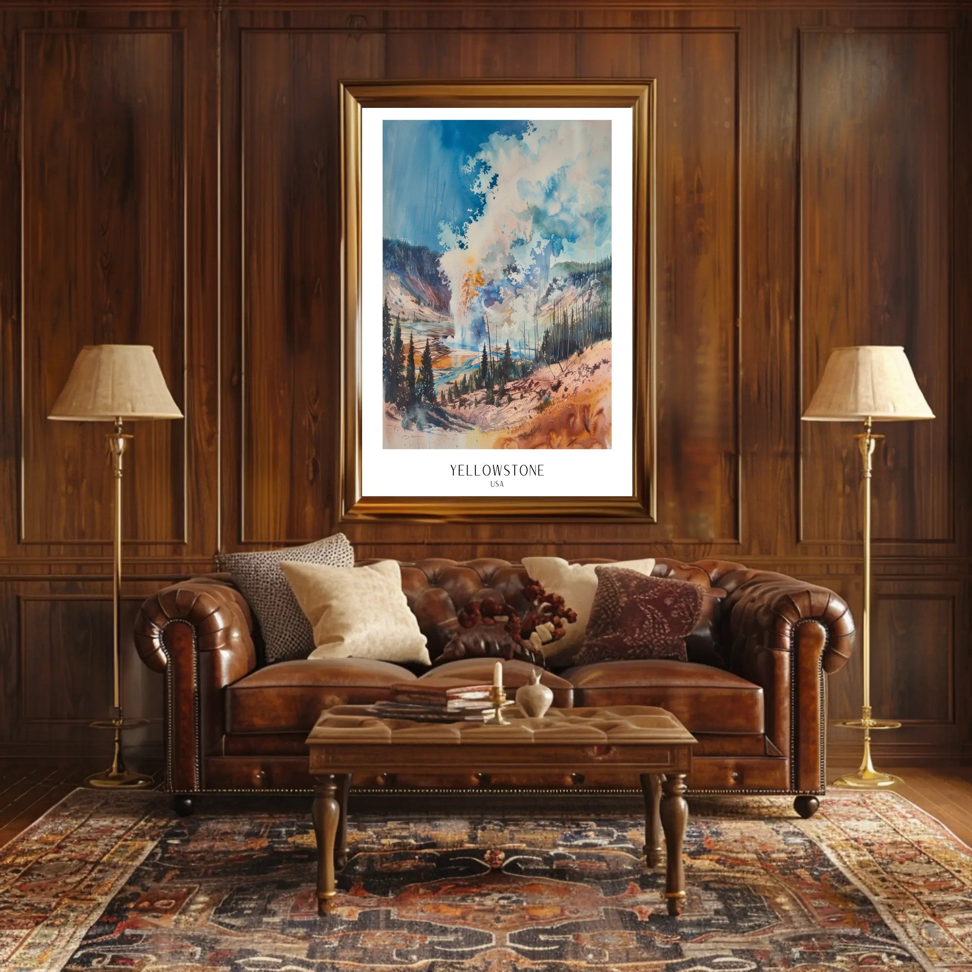 Yellowstone Watercolor Poster Wall Art Print