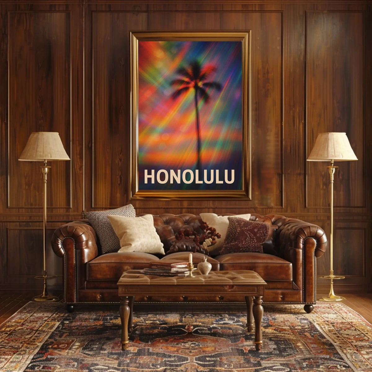 Vibrant Honolulu Skyline Digital Painting Poster