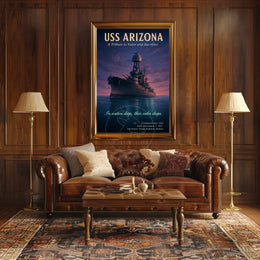 USS Arizona WWII Tribute: Valor Amidst Sunset - WWII Poster