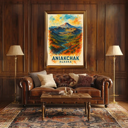 Aniakchak Alaskan Wilderness Adventure Watercolor Poster