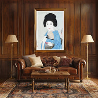Portrait of Elegance: Traditional Japanese Woman in Blue Kimono Poster