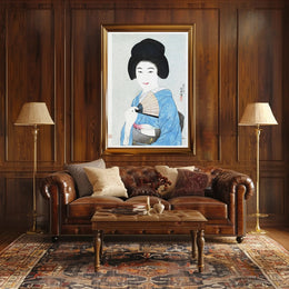 Portrait of Elegance: Traditional Japanese Woman in Blue Kimono Poster