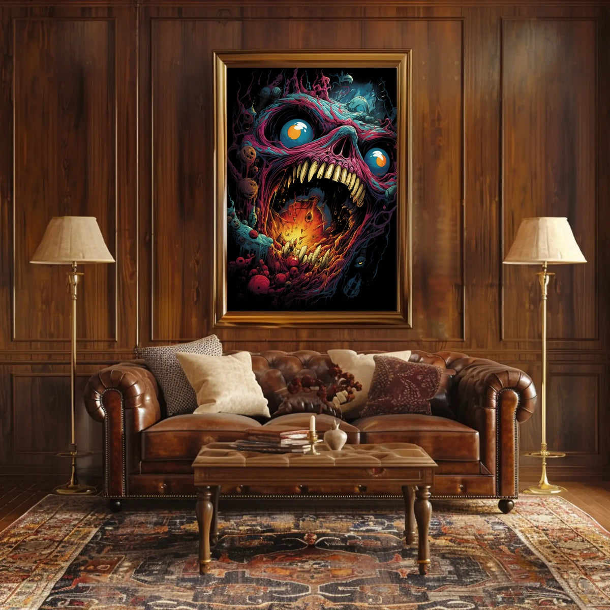 Monstrous Skeletal Face Surreal Horror Art Poster