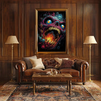 Monstrous Skeletal Face Surreal Horror Art Poster