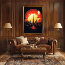 Futuristic Cityscape at Sunset Poster