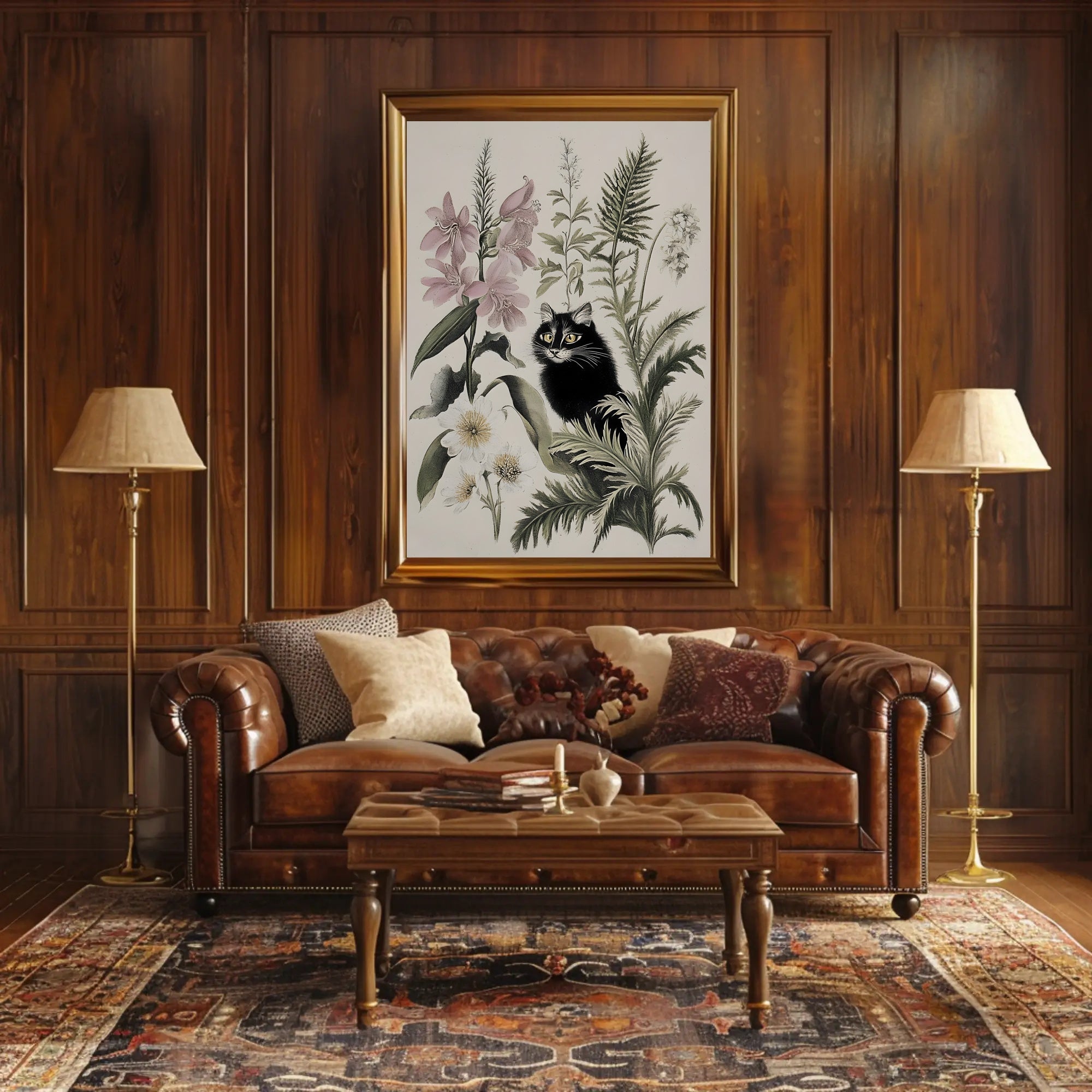 Black Cat with Wildflowers: Animal Poster PosterGoat