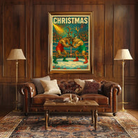 Whimsical Reindeer Wrestling Christmas Fantasy or Mythology Poster