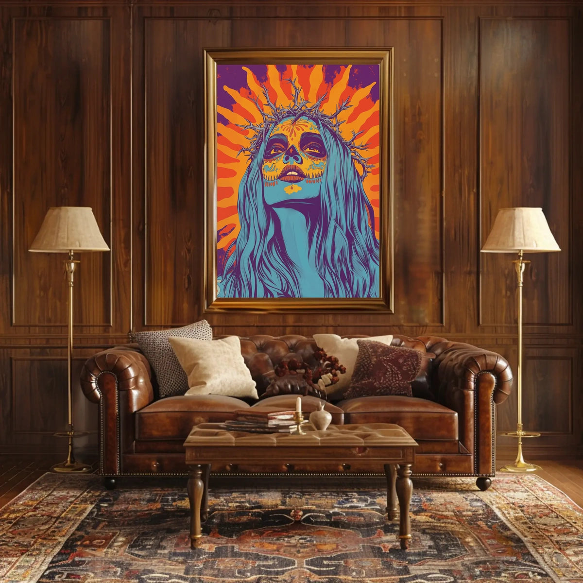 Day of the Dead Woman Psychedelic Bold Vibrant Poster
