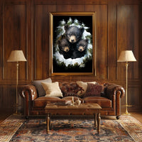 Winter Forest Bear Cubs Photorealistic Art Poster