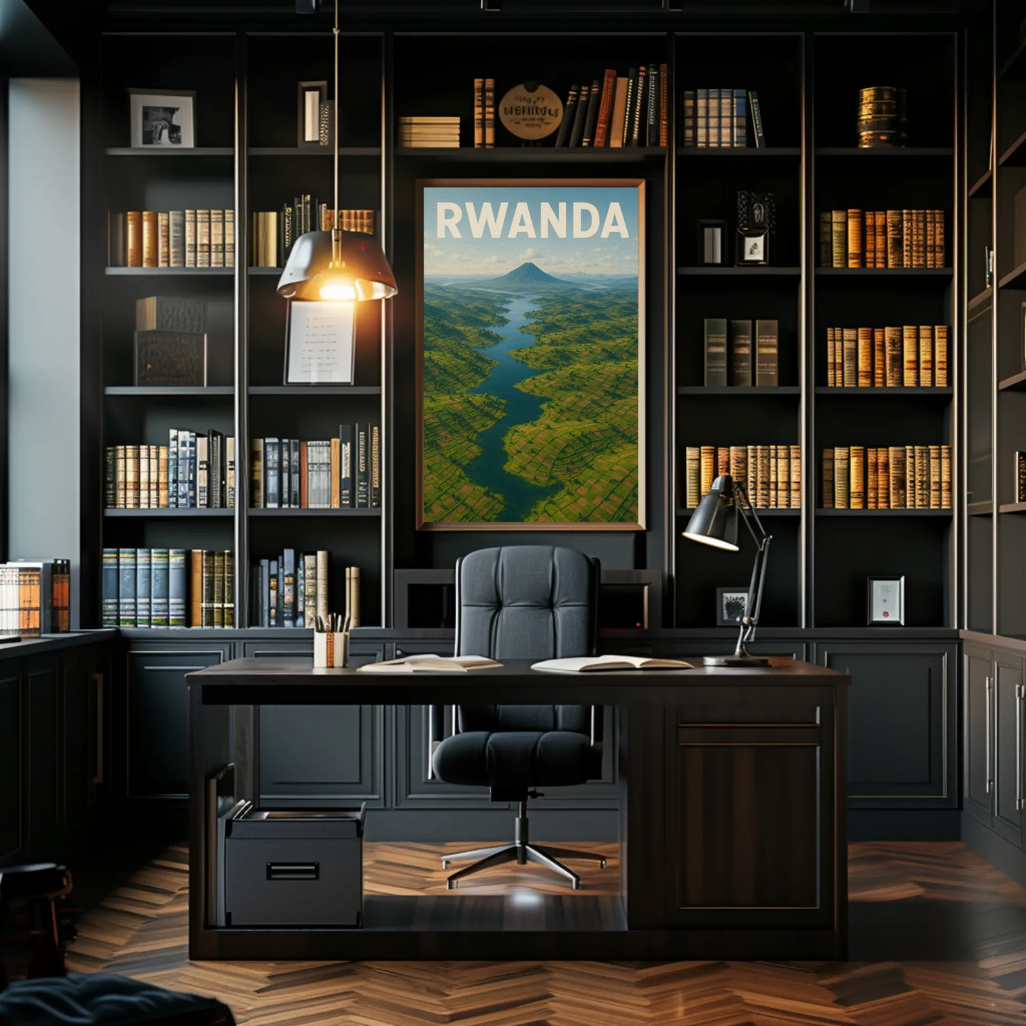 Rwanda Volcano Valley River Aerial Travel Poster