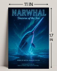 Narwhal Beneath Northern Lights Fantasy or Mythology Poster
