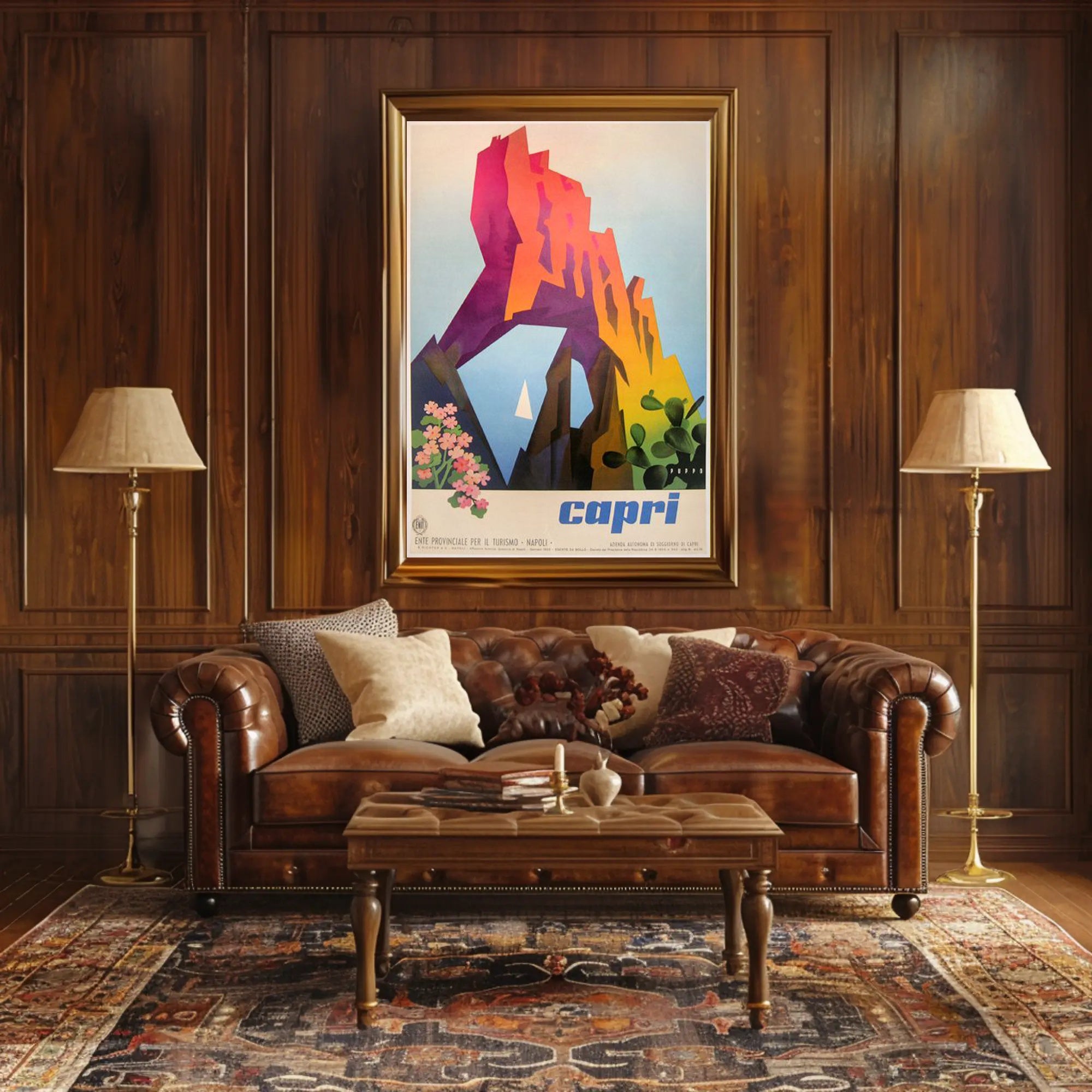 Capri Cliffs Travel Art: Modern Geometric Shapes Travel Poster PosterGoat