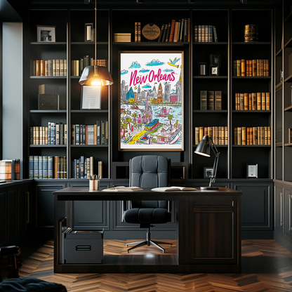 New Orleans Louisiana Colorful Riverside Cityscape Travel Poster