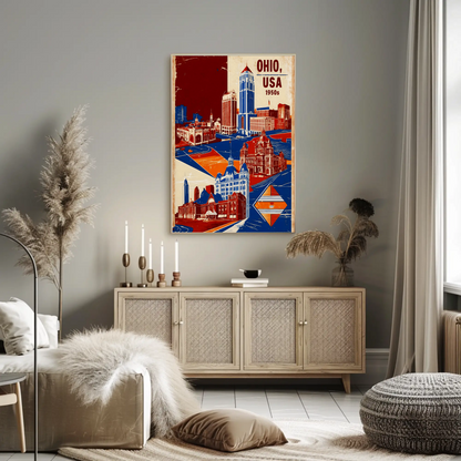 Ohio USA 1950s Civic Towers Vintage Travel Poster