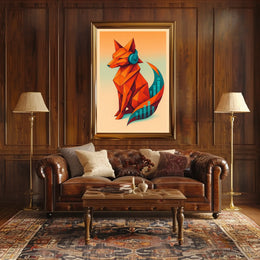 Geometric Fox With Headphones Poster