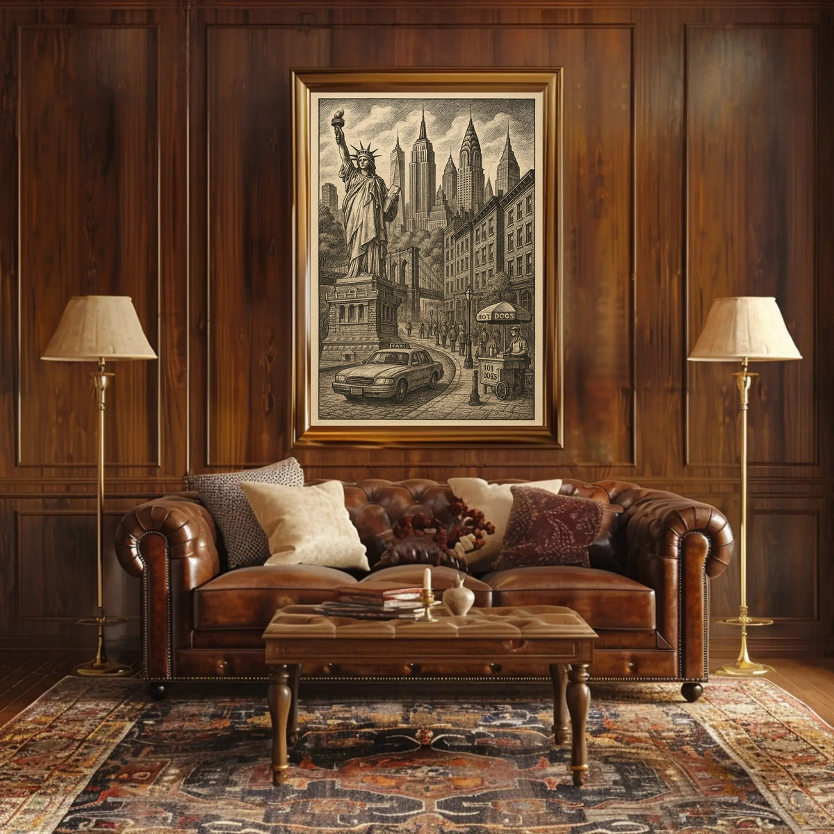 New York City Liberty Skyscrapers Poster Vintage Wall Art