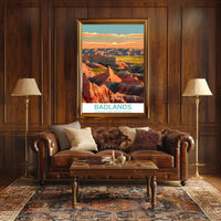 Stylized Sunset Badlands National Park Landscape Poster