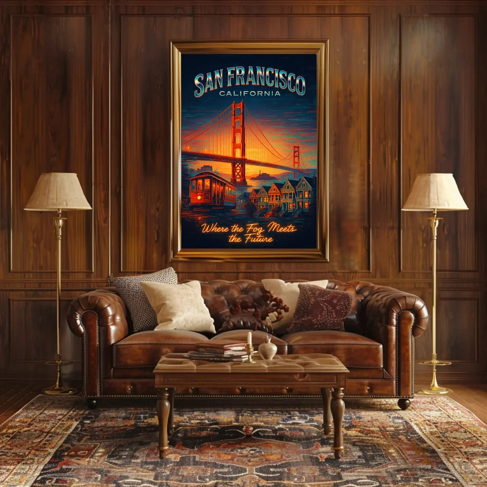 San Francisco Travel Icons Vintage Urban Cityscape Poster PosterGoat