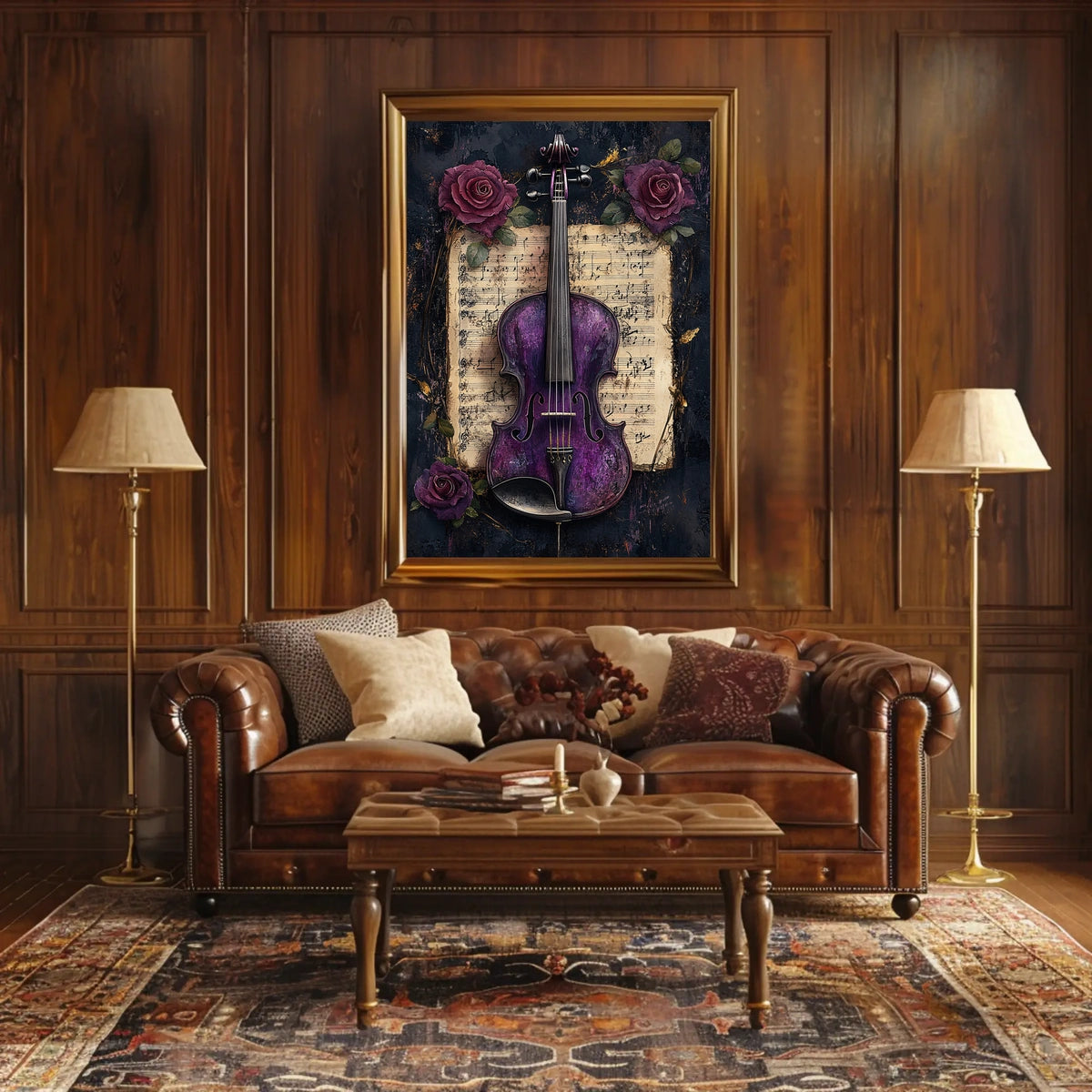 Artistic Purple Violin and Flowers Abstract Poster