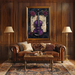 Artistic Purple Violin and Flowers Abstract Poster