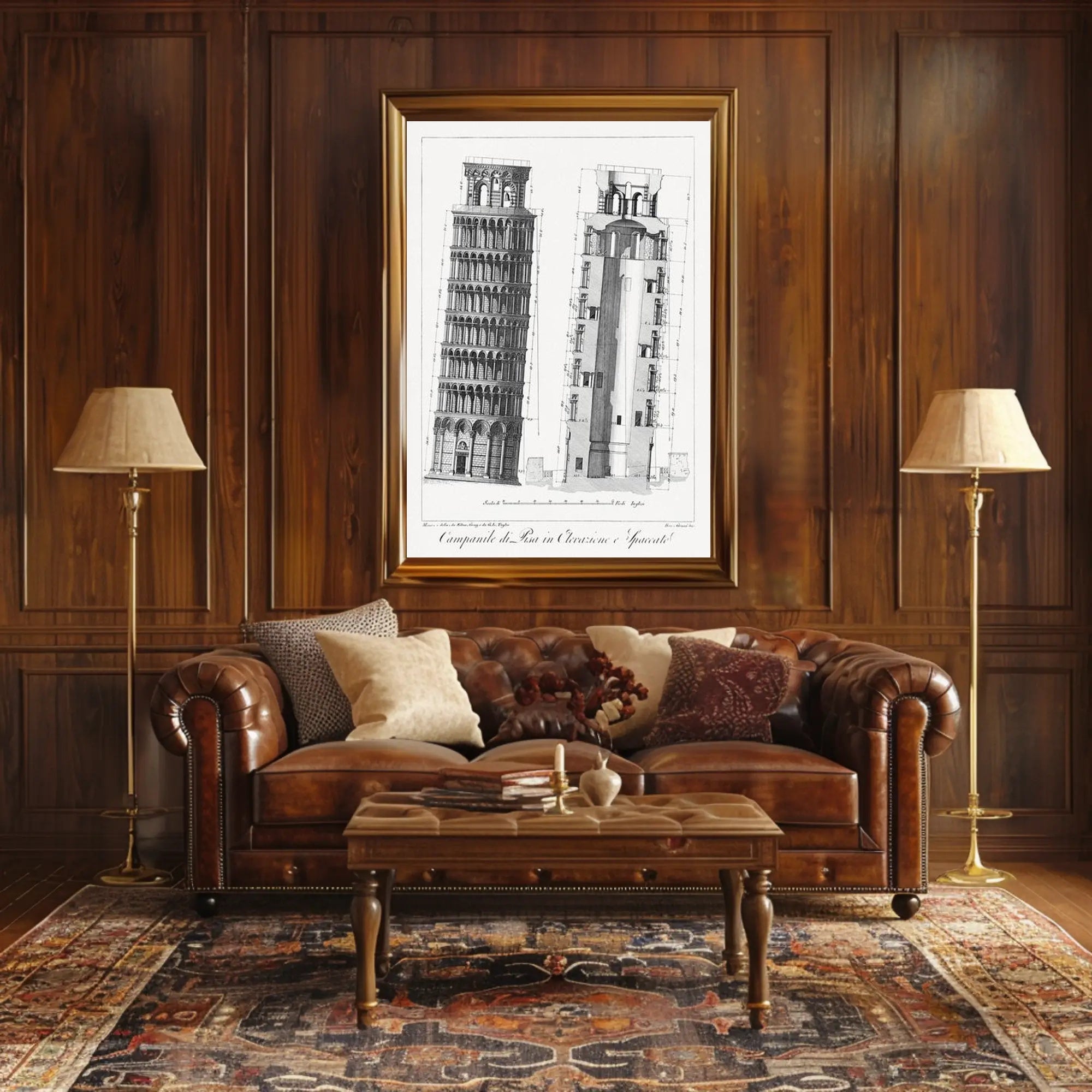 Architectural Diagram of a Leaning Tower Poster PosterGoat